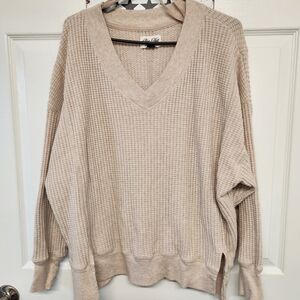 American Eagle Big Hug Cozy Beige V-Neck Sweater/ Thermal